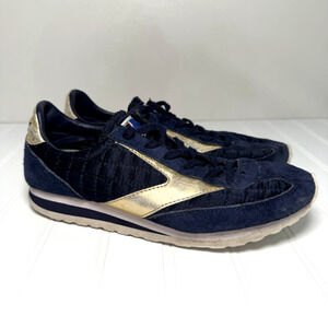 Brooks Vanguard Women’s 8 Navy Velvet Retro Sneakers Gold Lace Up